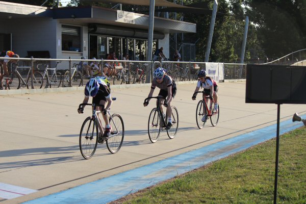Two laps to go in the first race of the night - the U11/13 scratch